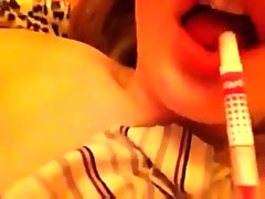 Woman sucks anal marker
